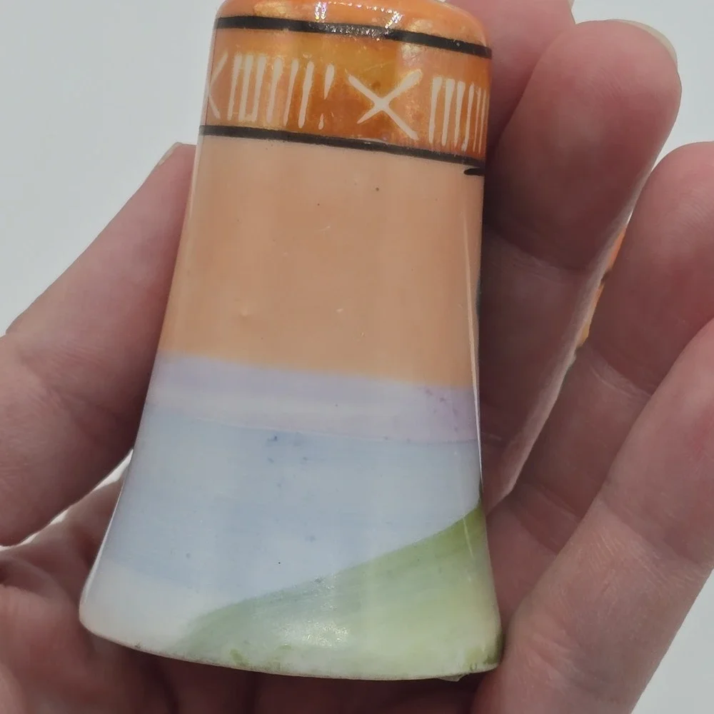 Vintage Noritake Handpainted Salt Pepper Shaker Japan Lusterware Tree Lake Scene